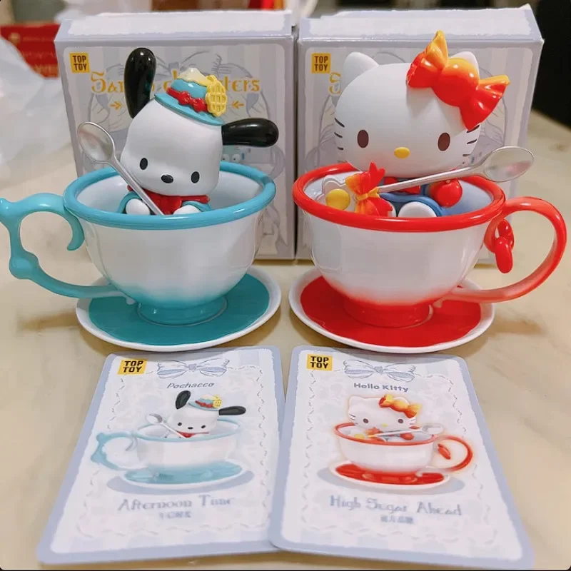 Sanrio-caja misteriosa de la serie Teacup Elf, bonita melodía Kuromi Hello Kitty, caja ciega, figuras, adorno de escritorio, juguetes de regalo de cumpleaños para niña