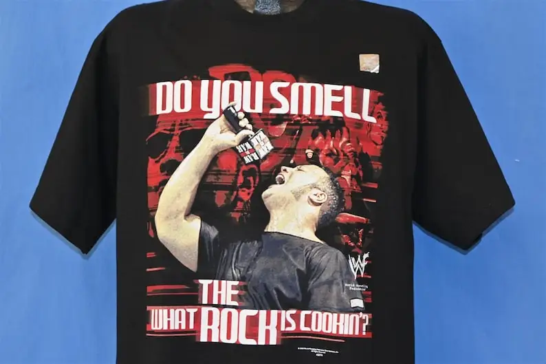 Y2K Dwayne The Rock Johnson WWF Do You Smell What Is Cookin' Deadstock Wrestling t-shirt Large