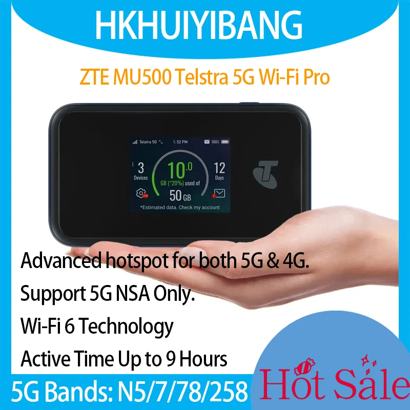 Telstra 5G WiFi6 Pro MU500 Pocket Hotspot Mobile Broadband Device 5G NSA Sim 4G LTE CAT20 Gigabyte Ethernet Portable WiFi Router