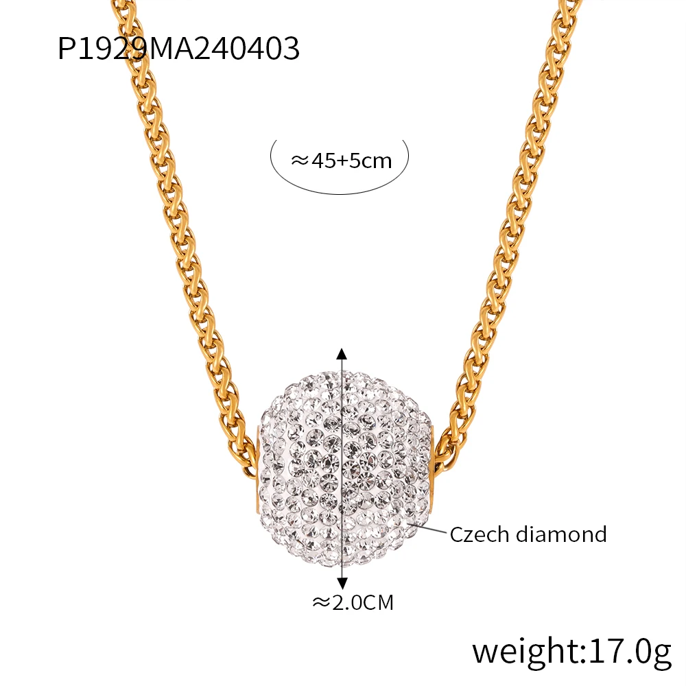 Niche Fashion CZ Inlaid Round Pendant Stainless Steel Necklace for Women Luxury Simple Collarbone Gold Plated Chain Jewelry