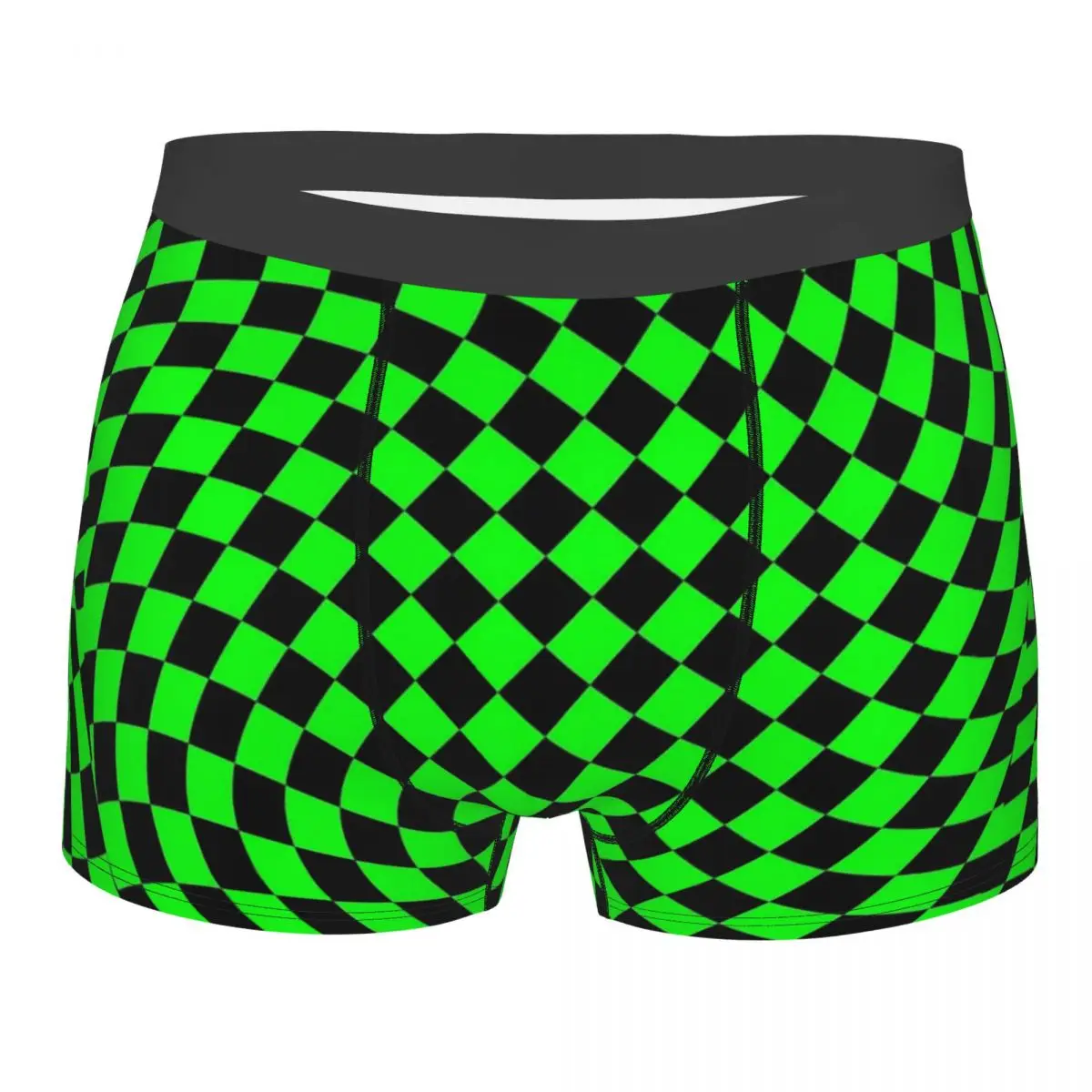 Neon Green Checkered สีดำ Checkerboard Swirl Frankenstein สยองขวัญภาพยนตร์กางเกงกางเกงกางเกงในผู้ชายกางเกงขาสั้นกางเกงนักมวย