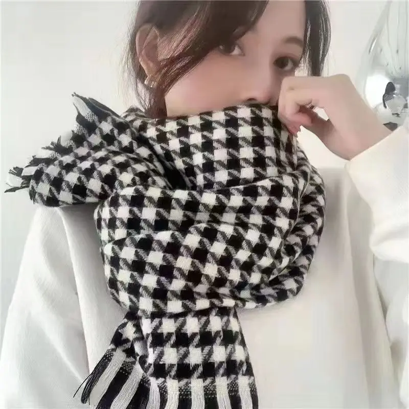 

2024 Solid Chunky Cashmere scarf for women Thousand-bird cWool Blanket Sheep Winter Warm shawl Wrap Boufada Women's fringe scarf