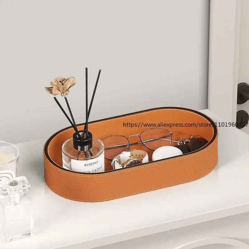 Leather Desktop Storage Box Key Plate Dice Wallet Coins Tray Jewelry Cosmetic Organizer Box Home Living Room Decoration