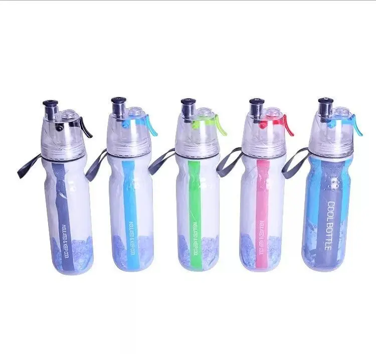 Keep Cool Insulated Bike Water Bottle Spray Mist Squeeze Bottle 500ml Misting Portable Outdoor Double-deck Spray for MTB