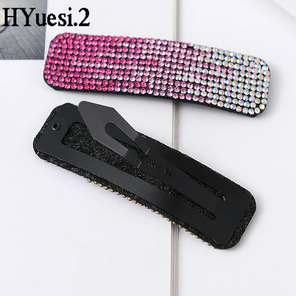 Shining Full Diamond Snap Hair Clips Elegant Colorful Rhinestones Hair Barrettes Women Girls Side Bangs BB Hairpins