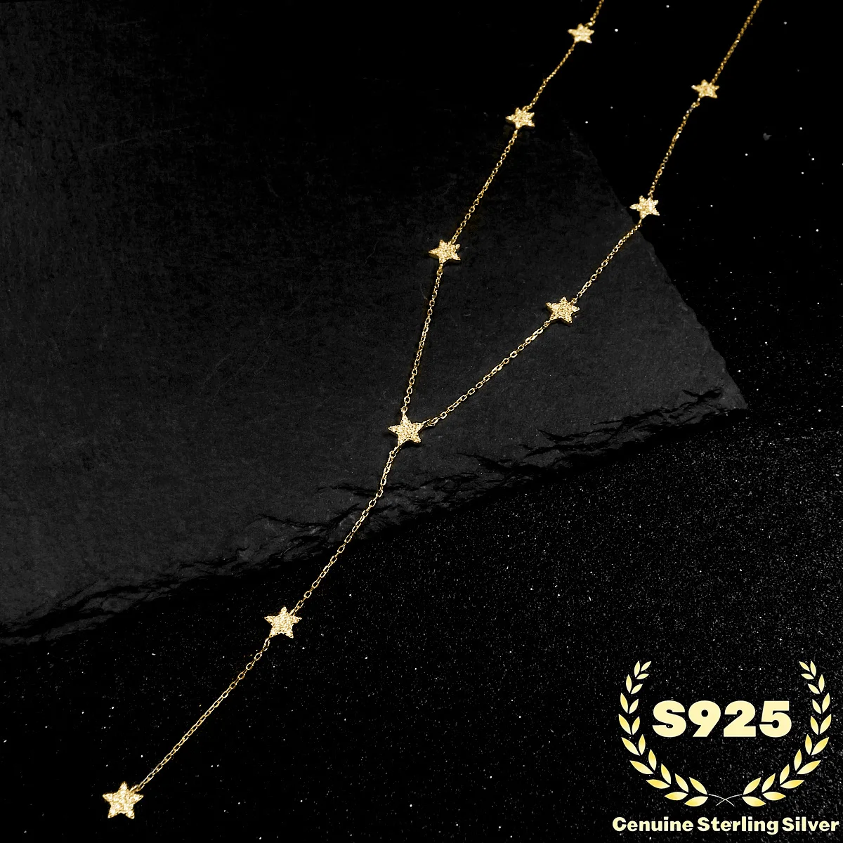 

Genuine S925 Sterling Silver 9 Star Pendant Necklace Adjustable Long Chain Jewelry Gift for Women Wife Her Birthday Anniversary