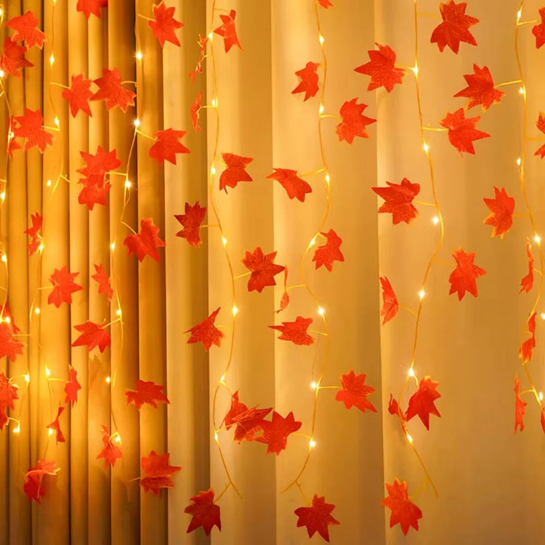 LED Maple Leaf Rattan Light String USB Copper Wire Curtain Lights For Garden Home Living Room Thanksgiving Decoration