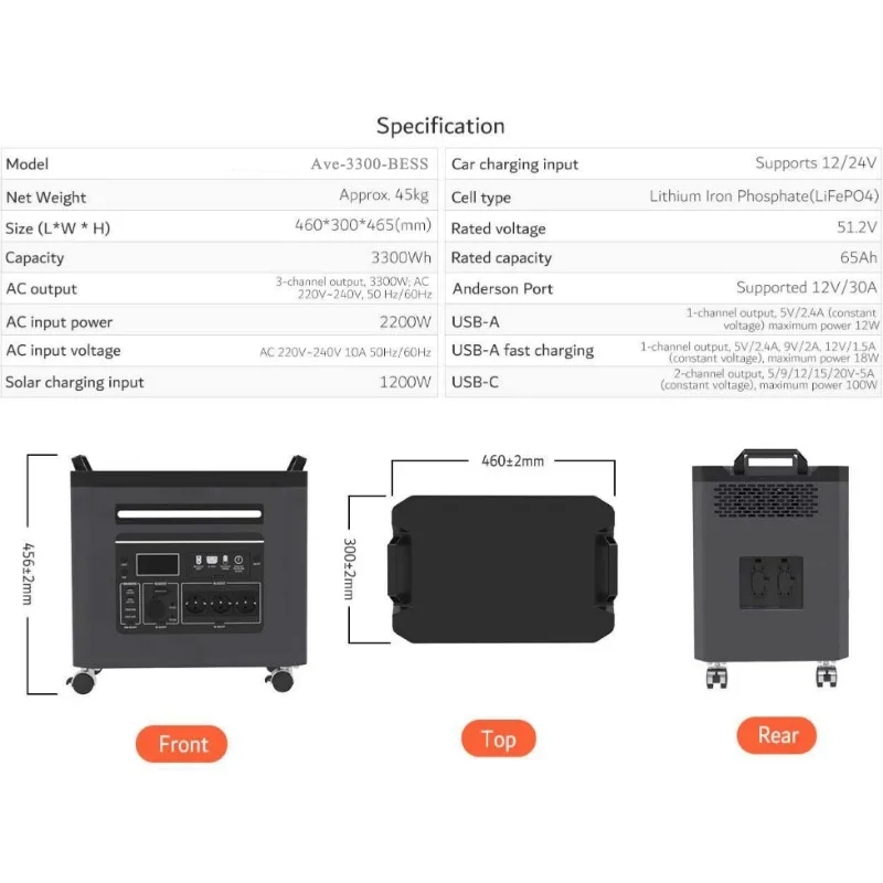 Avepower 51.2V 65AH All in One Home Energy Storage System 3300W Portable Power Station