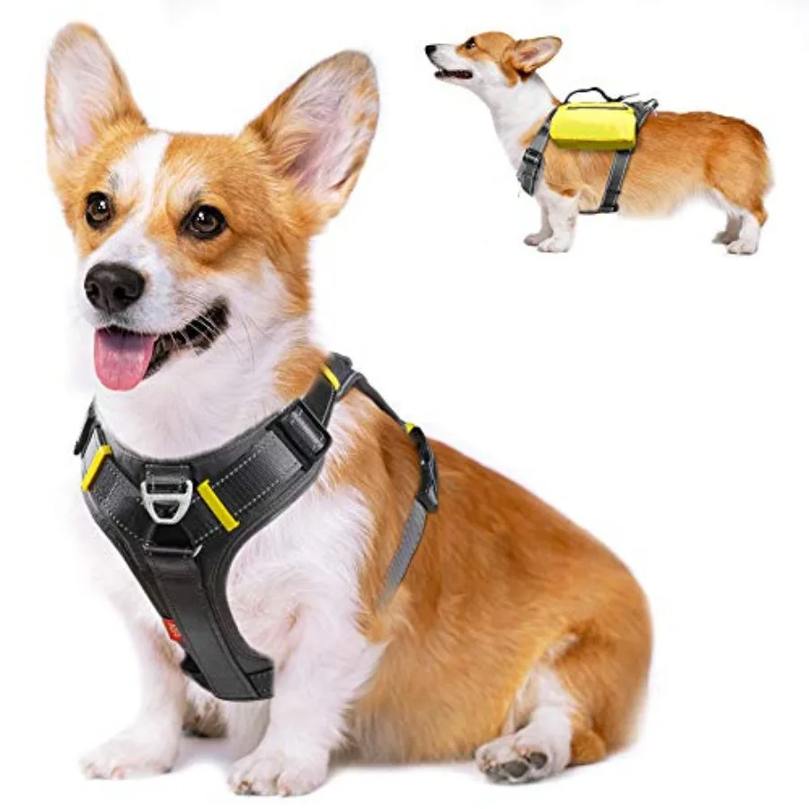 

Dog Harness Multi-Functional No-Pull Pet Vest Harness with Saddle Bags Backpack Front Leash Clip Adjustable Soft Padded Reflect