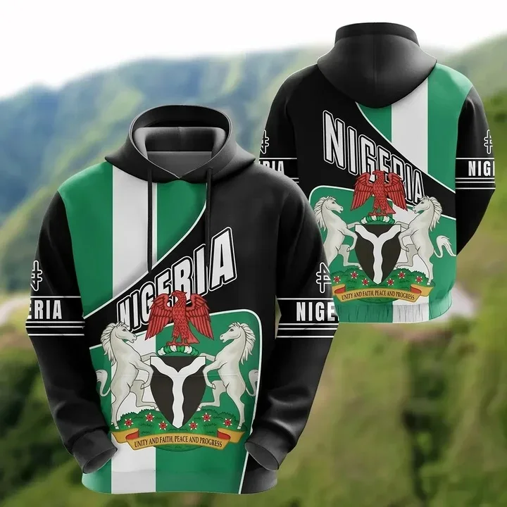 3D Printed Africa Nigeria Flag Map Hoodie For Men National Emblem Pullovers Sweatshirts Hoody Kids Sport Tracksuit Outwear