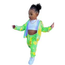 1-8Years Tie Dye Hoodies Sets For Children's Girls Clothes Autumn Long Sleeve Sweatshirts Zipper Coat+Casual Pants Kids Outfits