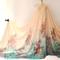 100cm*148cm Positioned Print Flower Sheer Draping Chiffon Fabric Floral See Through Sewing Dress Material