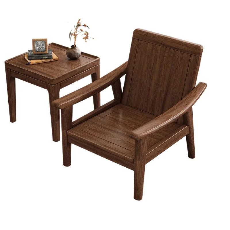 

New Chinese black walnut leisure chair solid wood modern simple home living room elderly balcony single sofa chair