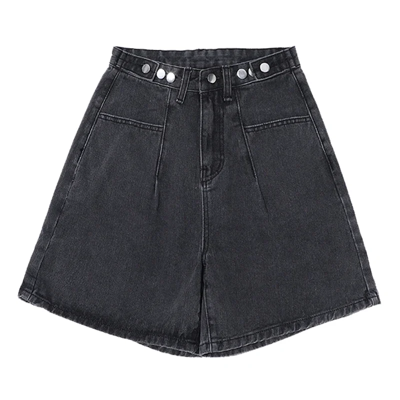 하이웨이스트 루즈핏 5부 데님 반바지 여성 여름 2025 신상 슬림 디자인 센세이셔널 스몰 엔스 A라인 와이드 레그 반바지