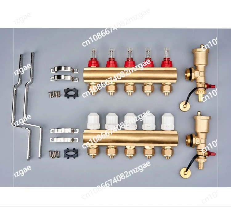 Brass Profile Floor Heating Manifold with Visual Float Flow Meter and Adjustable Temperature Control
