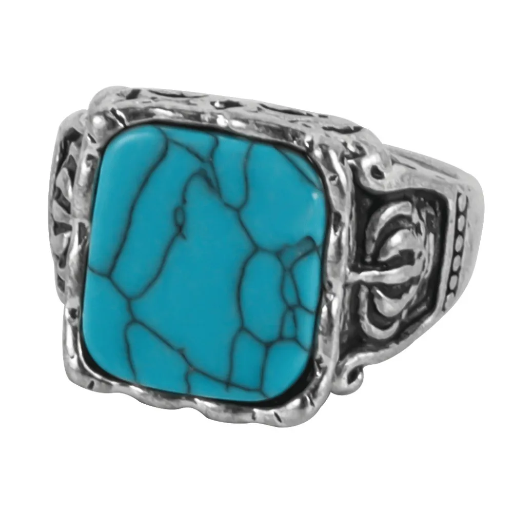 Trendy Antique Western Country Ring Aesthetic Alloy Turquoise Ring Oval Square Vintage Ring Boys