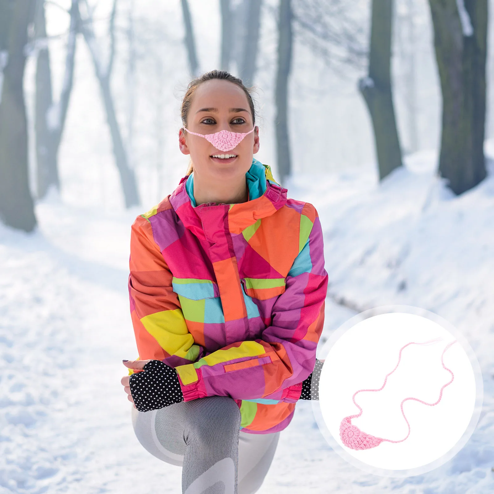 

Nasal Mask Pink Hand-Woven Nose Warmer Breathable Protective Cold-Proof Mask for Skiing Running Outdoor Activities