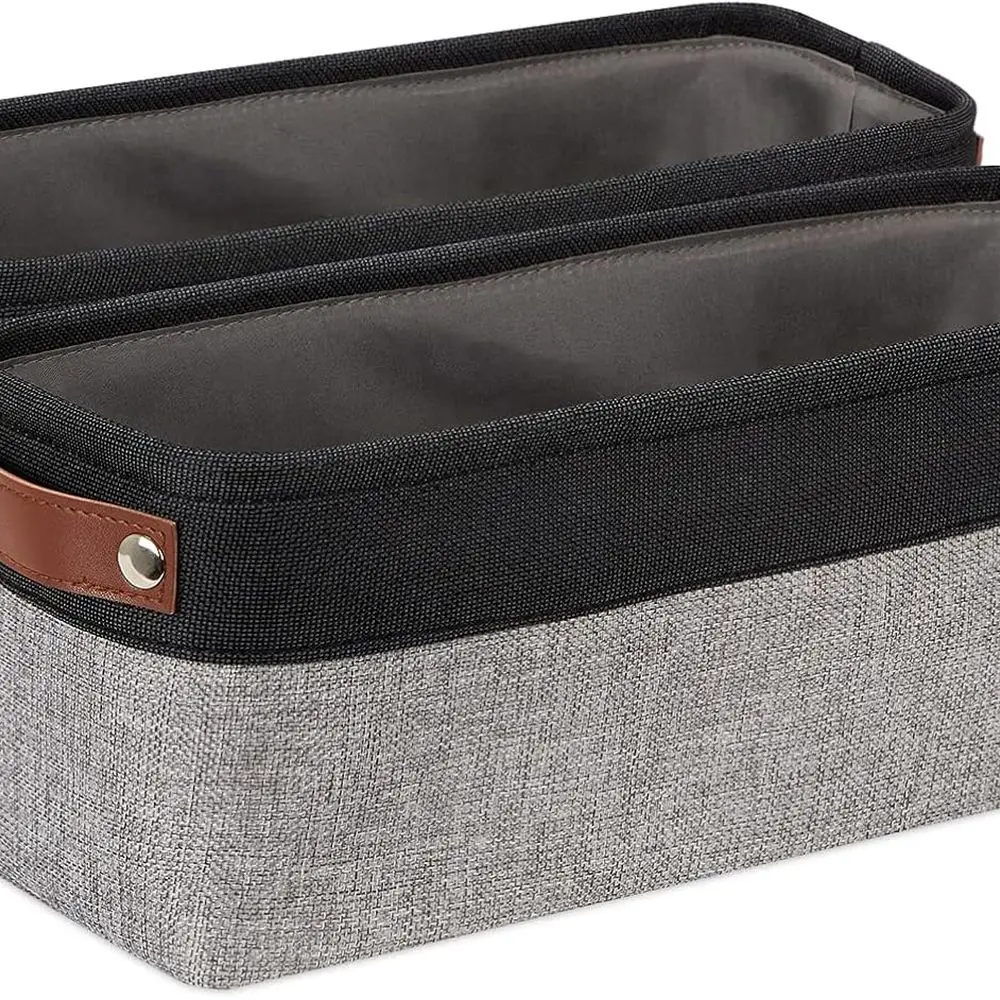 

2-Pack Foldable Fabric Storage Baskets for Small Bathrooms - 15x6x5.5 Decorative Toilet Fabric Organizers in Black & Grey