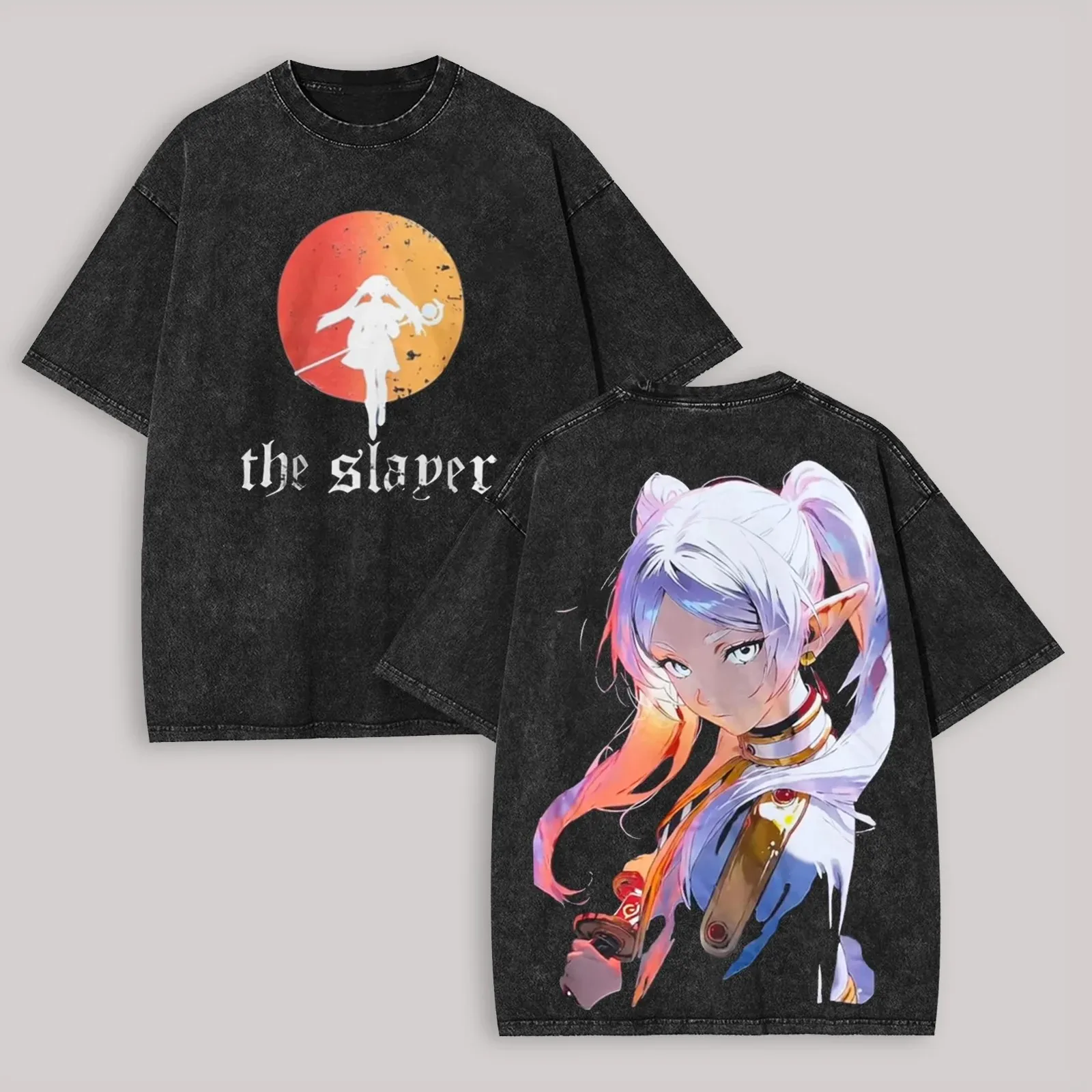 Frieren Beyond Journey's End Anime Printed T-shirt Men's Unisex Clothing Washed Oversized T Shirt High Quality Cotton Tees Tops
