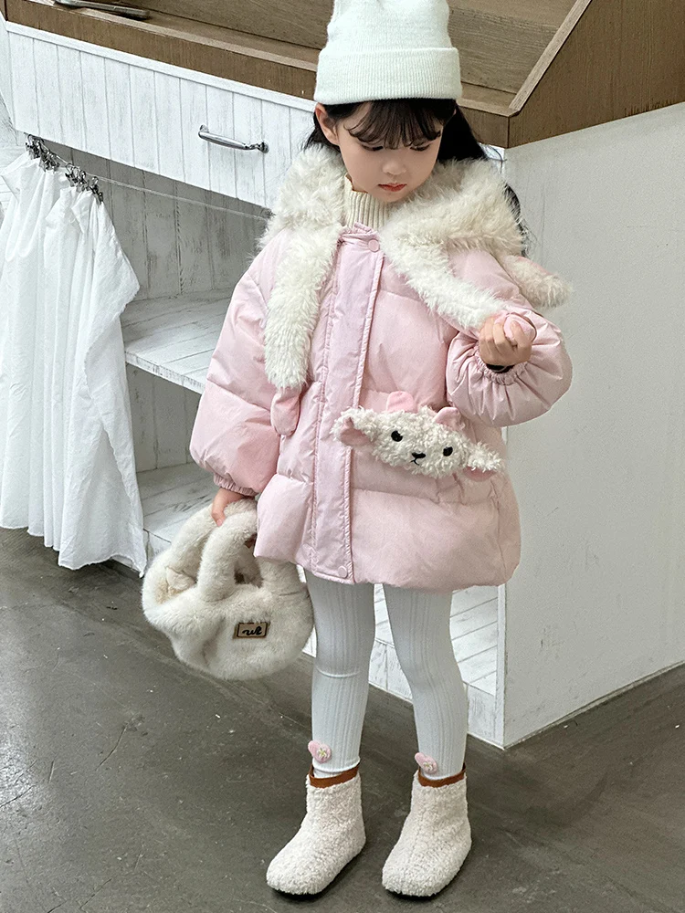 Sli Thiened White Du down Puffer Jaet for Girls Cute Windproof Warm Coat with Hat Children's Winter Clothes Kids Ou...