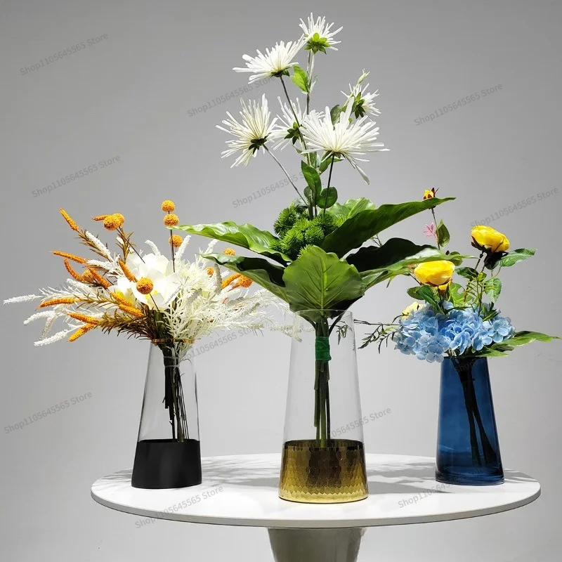 For light luxury glass flower ware simulation flower art combination set, living room desktop soft flower art decoration