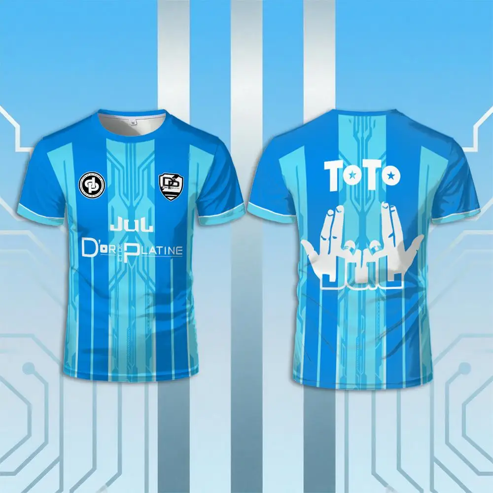 Camiseta estilo jersey de fútbol a rayas azules y blancas para hombre y mujer, unisex, con gráfico de fútbol, estilo casual, para verano y actividades al aire libre.