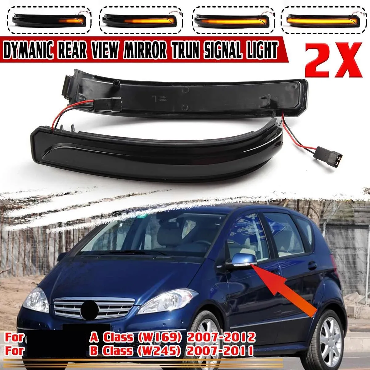 For Mercedes for Benz a B Class W169 W245 2007 - 2012 Car LED Dynamic Side Rearview Mirror Light Turn Siganl Light