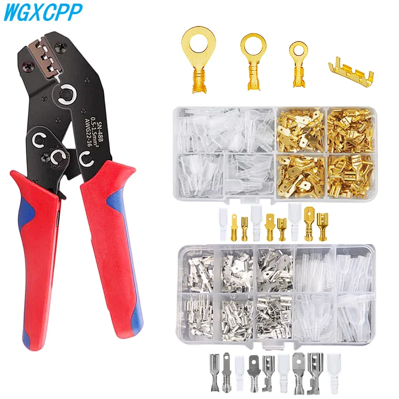 

Box-Packed Crimp Terminal,Female and Male,2.8/4.8/6.3mm,Cable Electrical Connector,Wire Docking Terminal,SN-48B Crimping Pliers