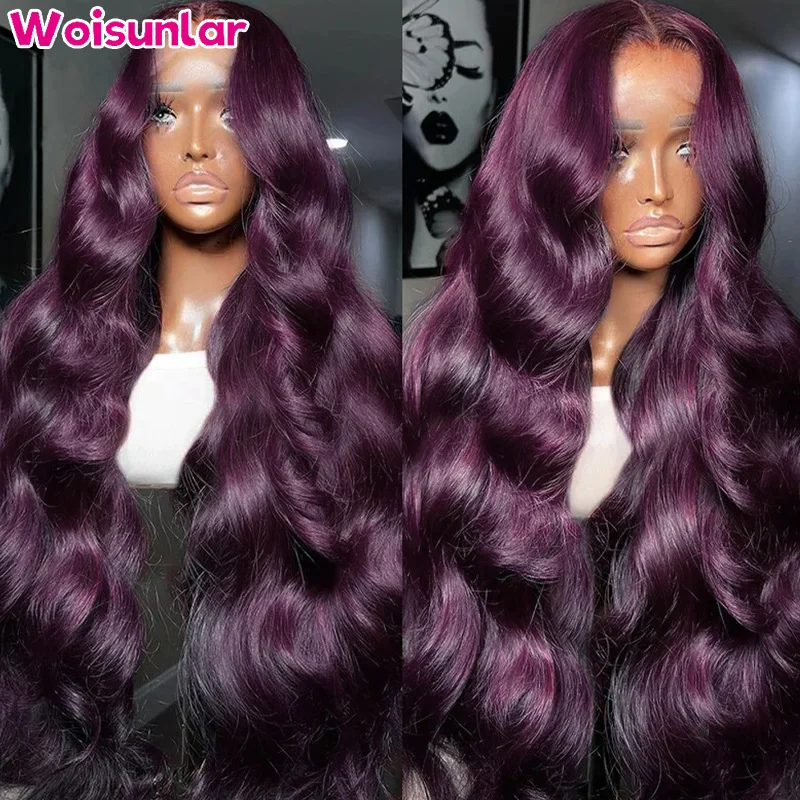 Wig ungu gelap 13x4 13x6 Body Wave renda depan rambut manusia ungu 4x4 6x6 wig penutupan renda untuk wanita rambut manusia telah ditanami