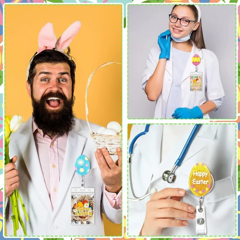 

Easter Egg Pattern Acrylic Retractable Badge Reel Holiday Themed ID Card Holder Alligator Clip Medical Teacher Staff Lanyard