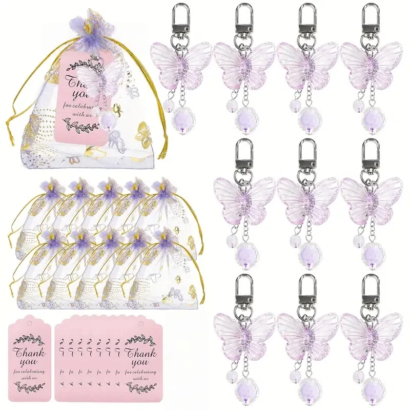 36 Stück/12 Set rosa Schmetterlings-Anhänger-Schlüsselanhänger, geeignet für Geburtstagsfeiern, Hochzeitsgeschenke, Taschendekorationen und kleine Geschenke für R – Detail 1