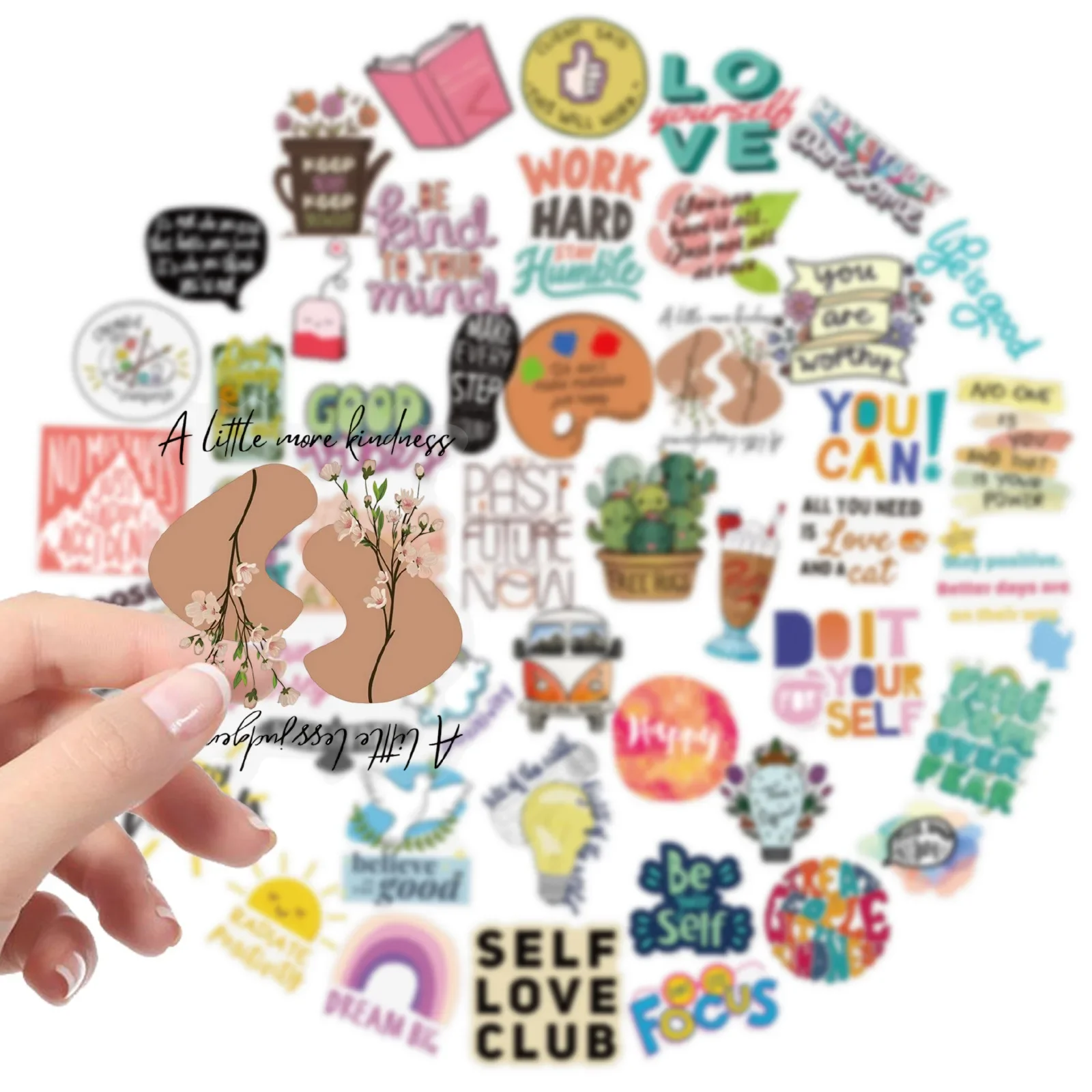 10/50PCS Small Fresh Cartoon Inspiring Words Transparent Stickers English Phrase Cartoon Decal DIY Luggage Phone Guitar Kid Toys