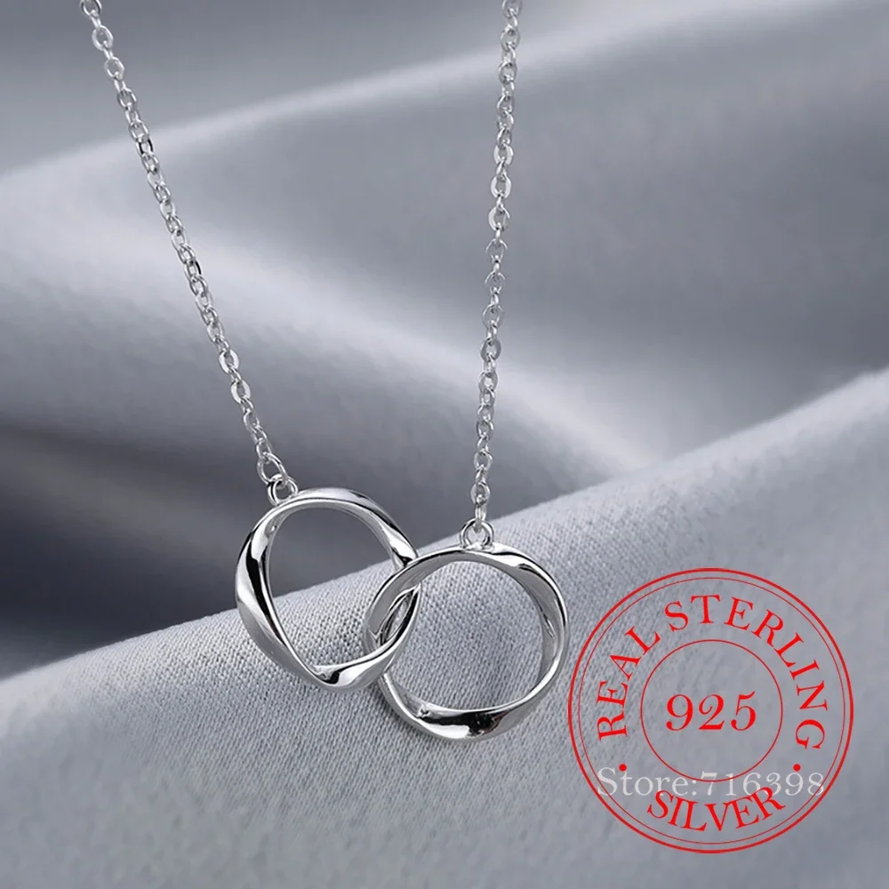 925 Sterling Silver Circles Pendant Necklace for Women Luxury Designer Jewelry Silver 925 Clavicle Chain Collares Para Mujer