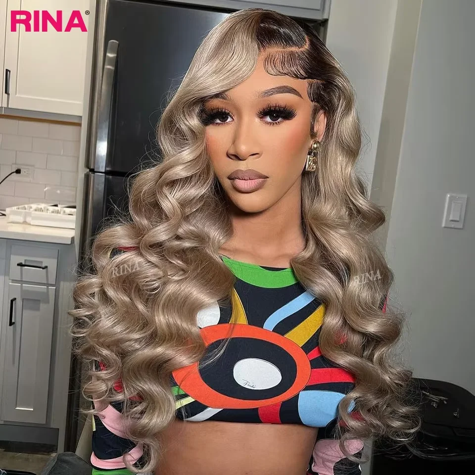 13x6 Ombre Blonde With Root Colored Lace Front Wigs For Women Human Hair Body Wave Ombre Ash Blonde Lace Frontal Wig image 3