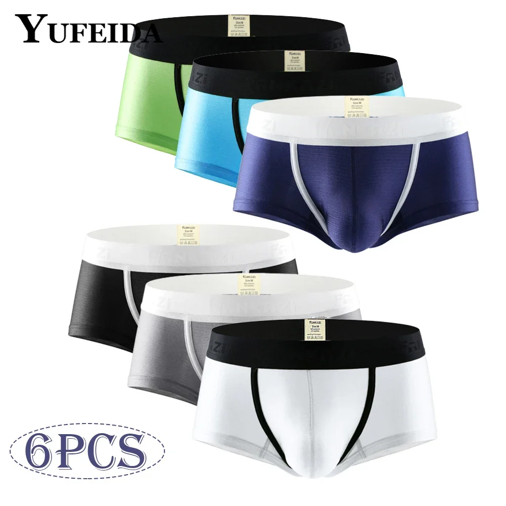 

YUFEIDA 6pcs/lot Men Panties BoxerShorts Man Underwear Mens Boxers Breathable U Convex Male Underpants Sexy Cuecas Calzoncillos