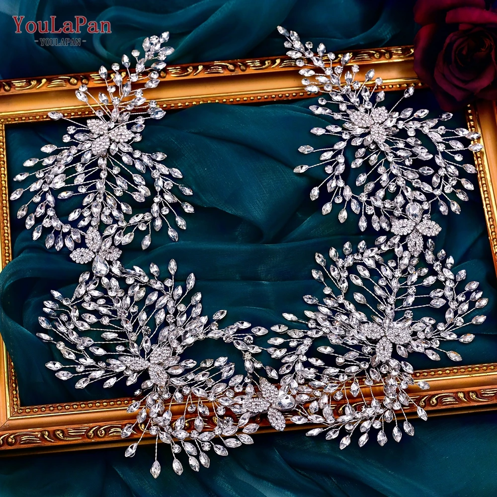 YouLaPan-Diadema de cristal para novia, Tiara y tocado de boda, corona de diamantes de imitación, accesorios para el cabello, tocado de novia, HP461