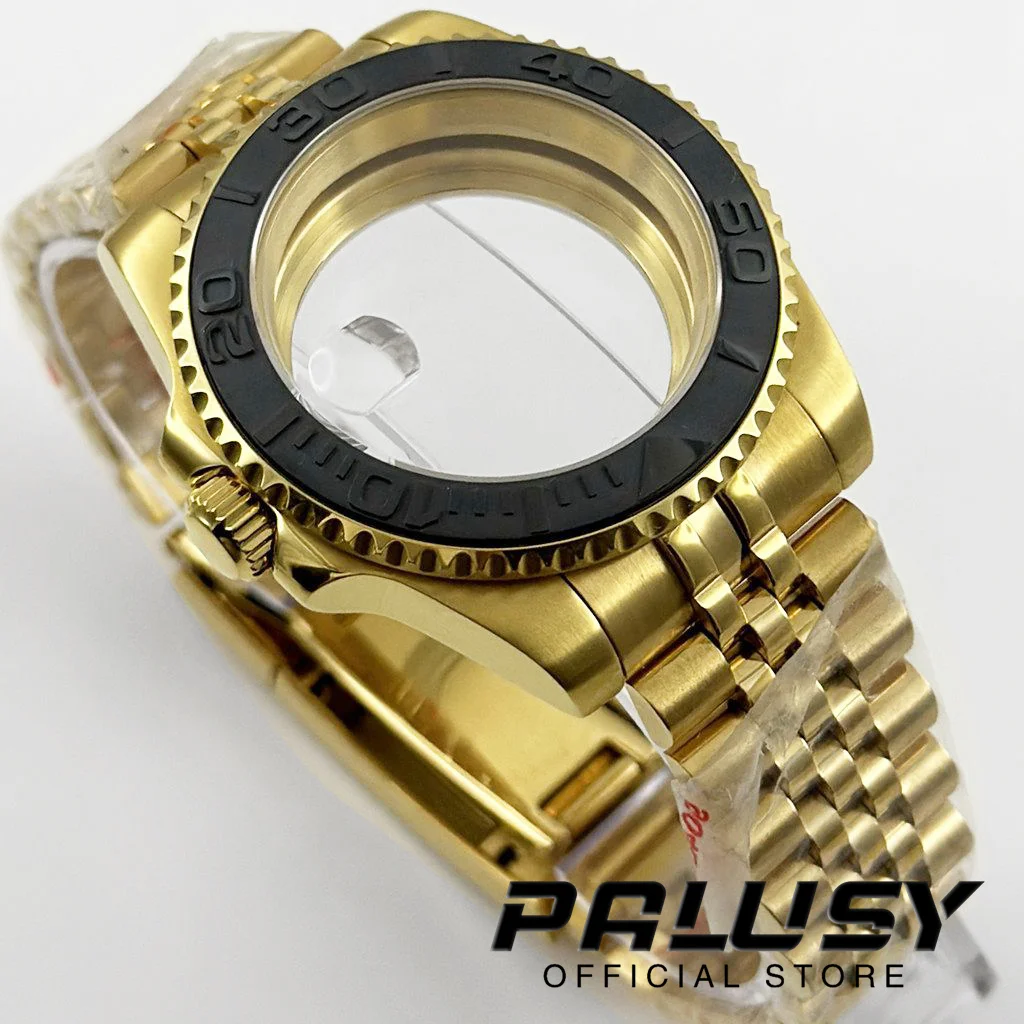 Золотой 40 мм, черный керамический безель для дайвера, водонепроницаемый, подходит для NH34 NH35 NH36 ETA2824, механизм, сапфировое стекло, корпус для часов, скользящая застежка