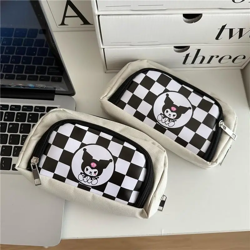 Kuromi Checkerboard Pencil Case Cartoon Large Capacity stain-resistant multi-layer grid student stationery storage bag Gift