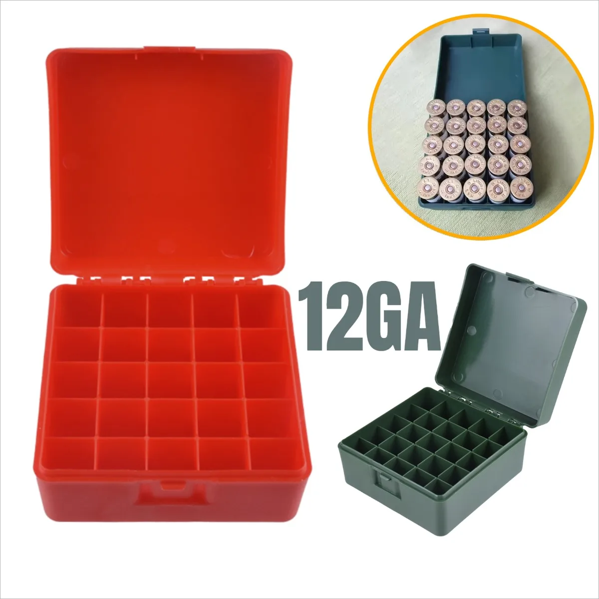 Tactical 25 Rounds Shotshell Box Flip-Top Bullet Shell Holder Shotgun Ammo Box Fit 12 Gauge Shotshell Ammo Hunting Accessories