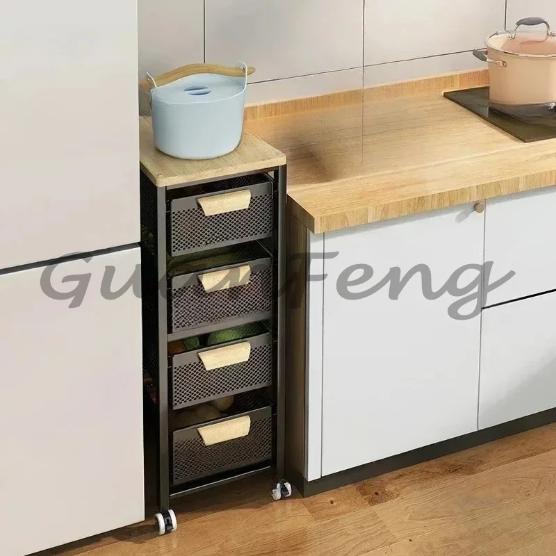 Kitchen cart with wheels, multi-layer vegetable auxiliary cart