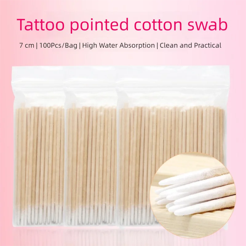 

100Bags 100pcs/bag Wooden Eyebrow Eyeline Cotton Swab Lip Gloss Pointy Swabs Cleaning Sticks Eyelash Extension Applicators