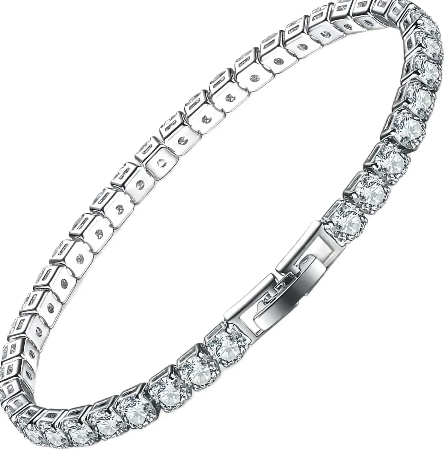 Pulsera de tenis de circonita cúbica de 5 mm chapada en oro blanco de 14K para mujer y hombre, diseño clásico de diamante plateado