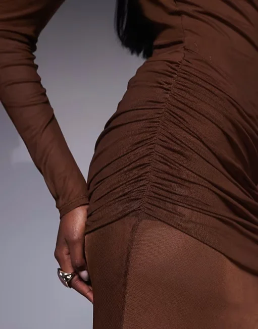 Maßgeschneidertes, schulterfreies, langärmliges, sexy Abendkleid für Damen, modisches, rückenfreies, figurbetontes Abendkleid aus Mesh