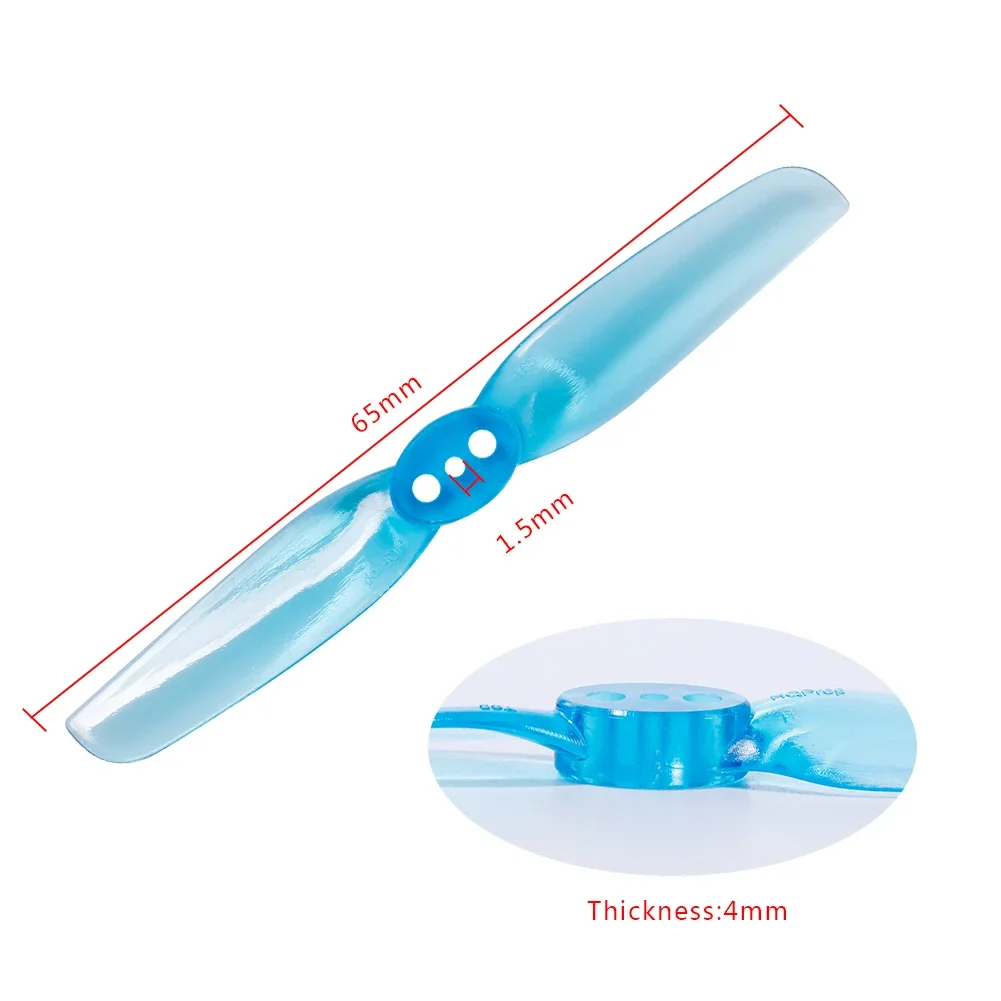 HQPROP-hélice de PC de montaje en T de 2 cuchillas, piezas de bricolaje para Dron FPV Freestyle de 1,5 pulgadas, 5 pares (+ 5CCW 5CW), 65mm, 65mm, 2,5mm