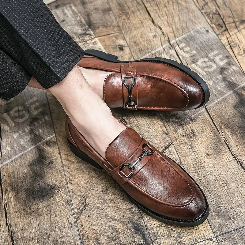 Sapatos de couro casual masculino, mocassins retrô de negócios, estilo britânico coreano, festa nova