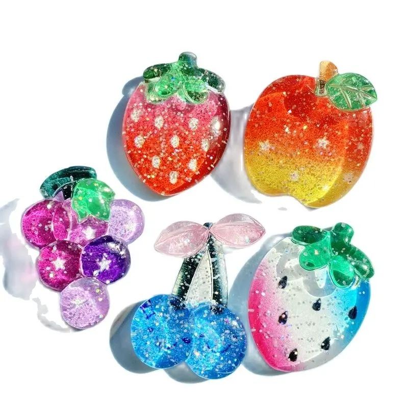 10 Cute Cartoon Fruit Simulation Resin Flat Back Convex Round Scrapbook DIY Children's Hairpin Accessories H09