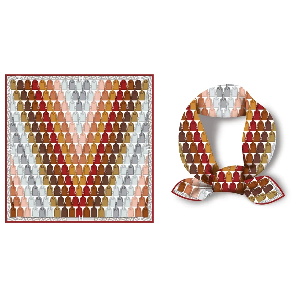 ผ้าพันคอไหมทวิลล์ลายเรขาคณิตสำหรับผู้หญิง ผ้าพันคอสี่เหลี่ยม ผ้าคลุมศีรษะ ผ้าพันคอผืนเล็ก ผ้าคลุมผม ผ้าพันคอไหม ผ้าคาดผม ผ้าพันคอ 53 ซม.