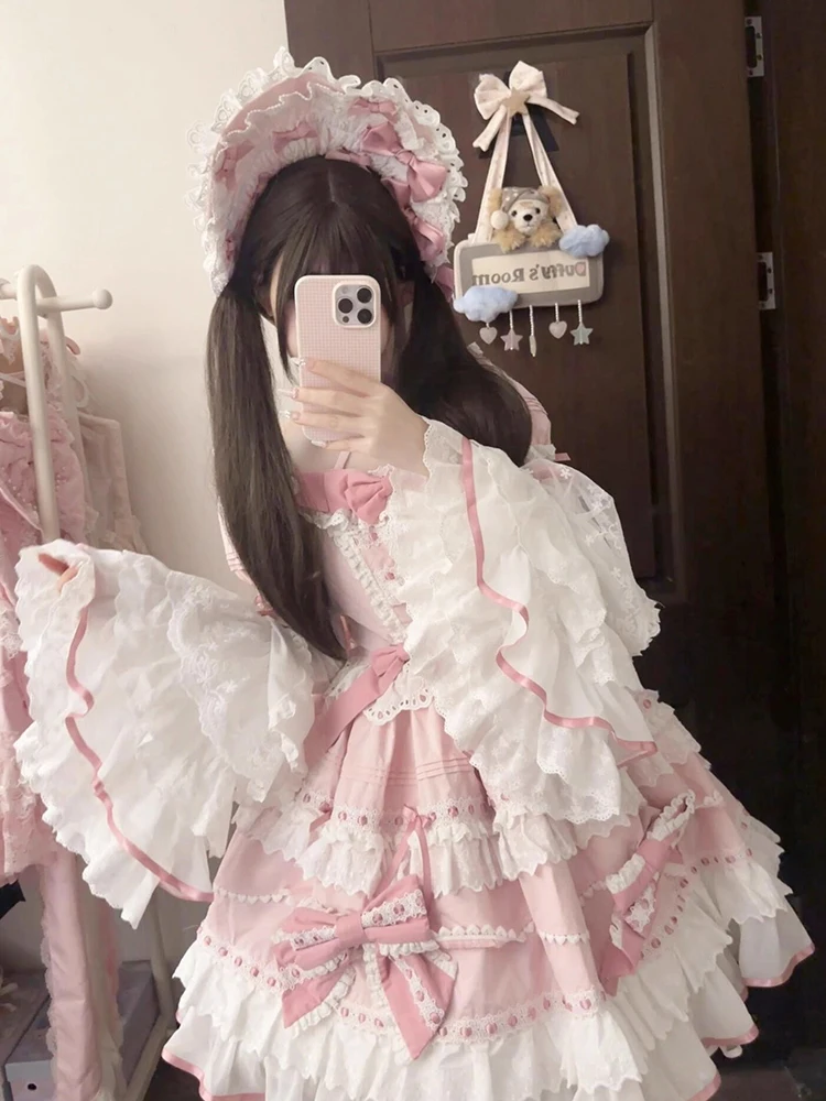 Lolita rose Style Ballet élégant mignon dentelle robe de princesse Vintage Lolita robe Halloween Kawaii robe gothique Lolita rose robes