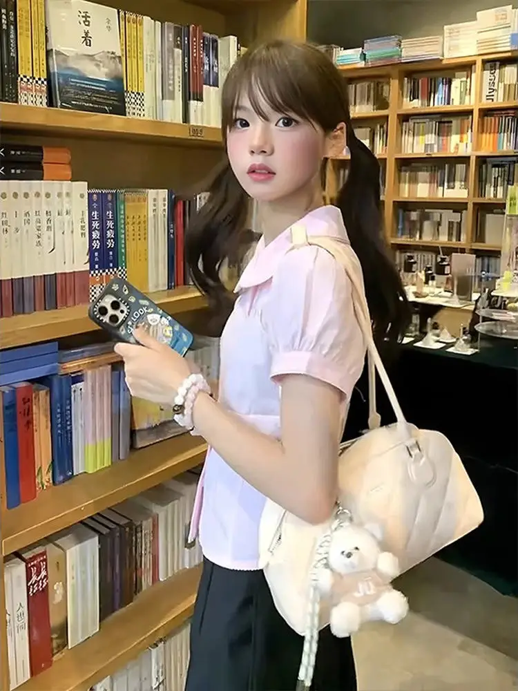 

Розовый кукольный воротник ort Sve Bubble Sve irt, женское облегающее летнее модное корейское ветровое пальто Jaet