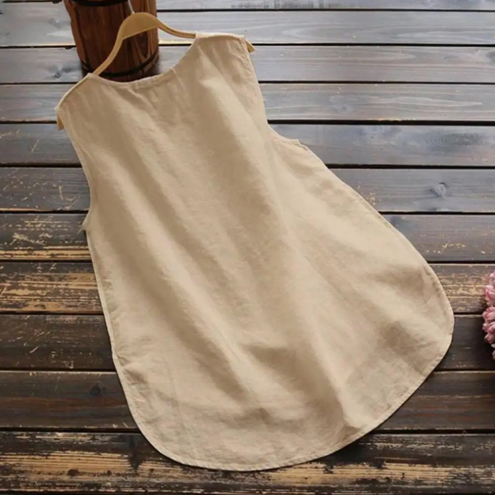 여성 캐주얼 베스트 O넥 민소매 단색 루즈핏 탱크탑 여름 언밸런스 사이드 슬릿 헴 풀오버 탑 여성 의류